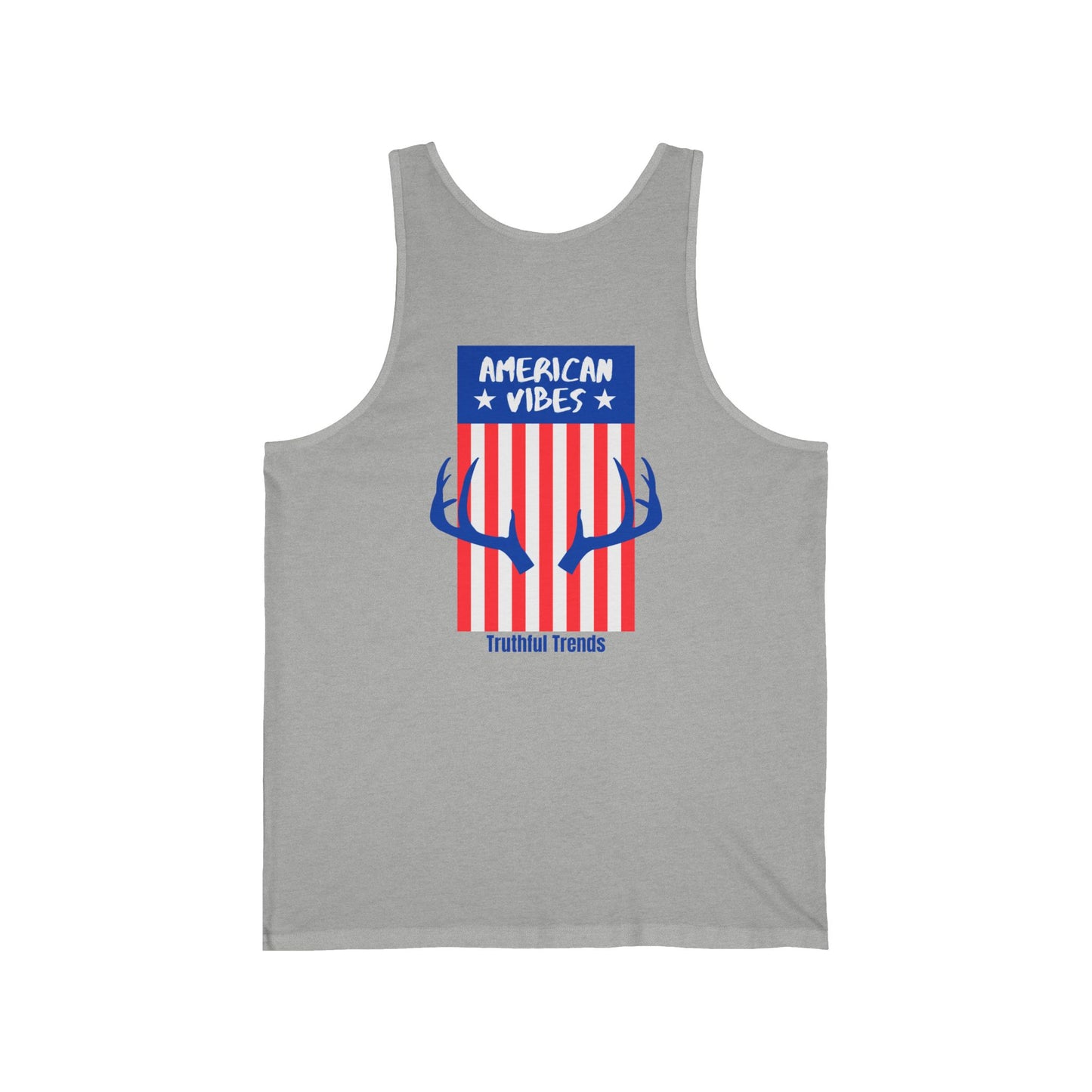 Antler and American Vibes Unisex Jersey Tank, Summer Essential, Patriotic Tanks, Comfortable Casual Wear, Great for BBQs & Festivals