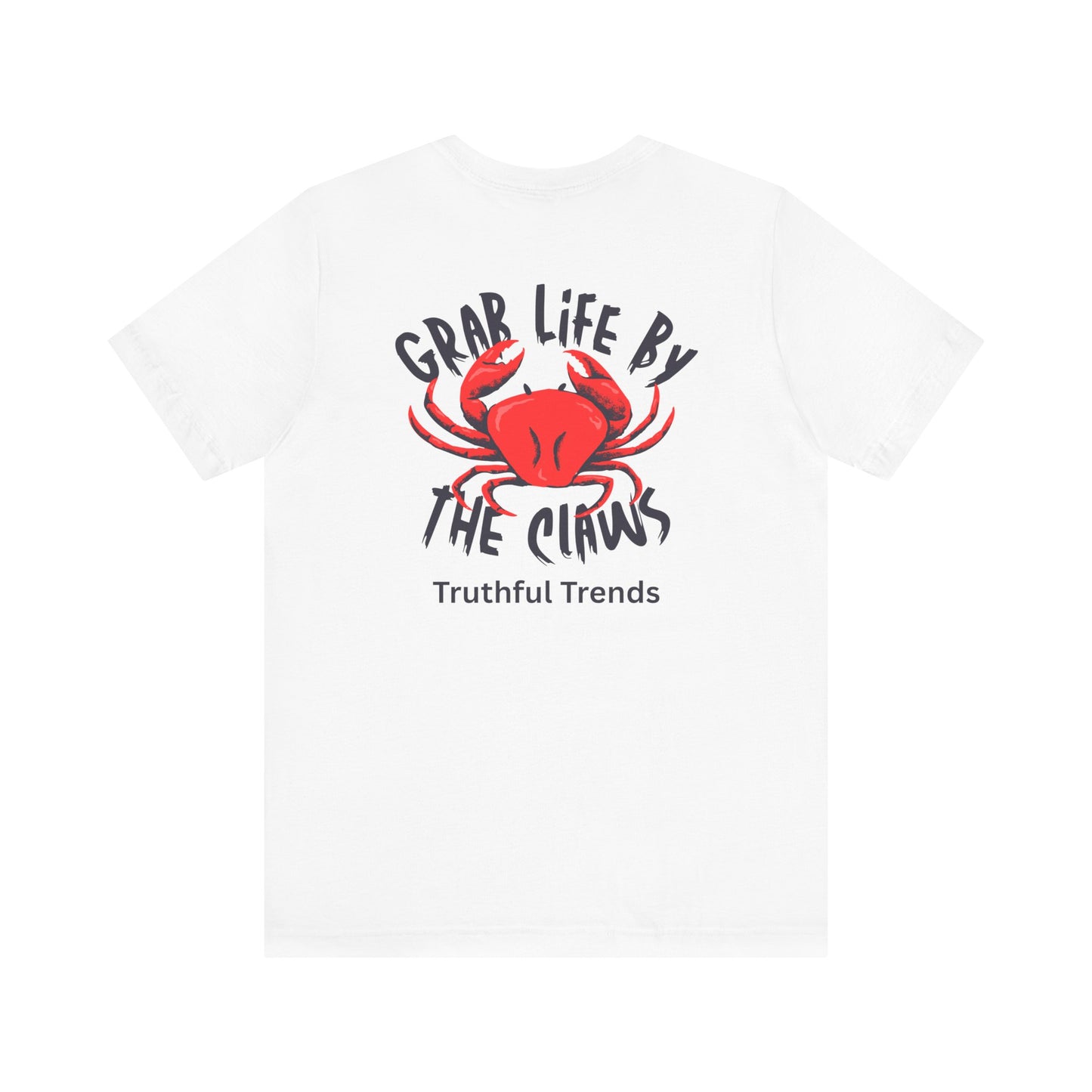 Red Grab Life by the Claws Crab Tee - Unisex Jersey Short Sleeve Tee, Funny T-Shirt, Beachwear, Gift for Ocean Lovers, Summer Fashion