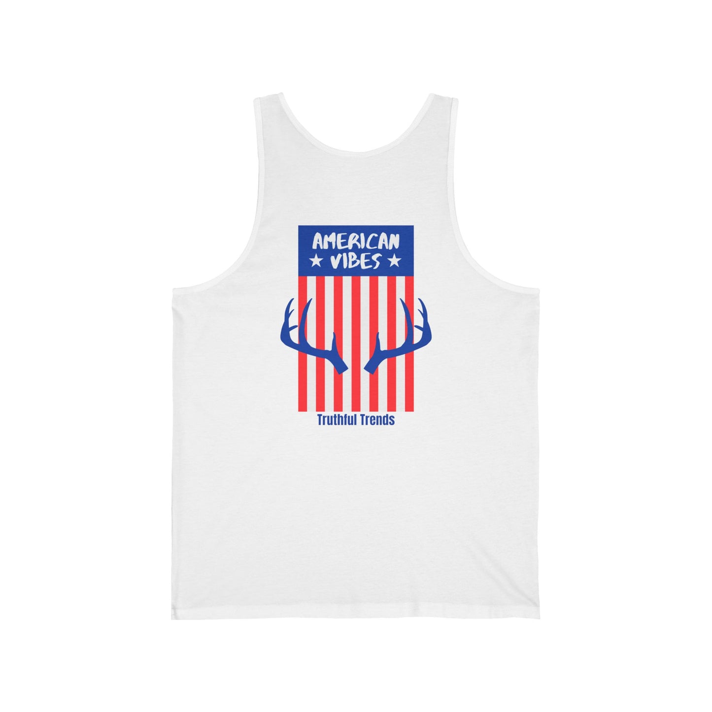 Antler and American Vibes Unisex Jersey Tank, Summer Essential, Patriotic Tanks, Comfortable Casual Wear, Great for BBQs & Festivals