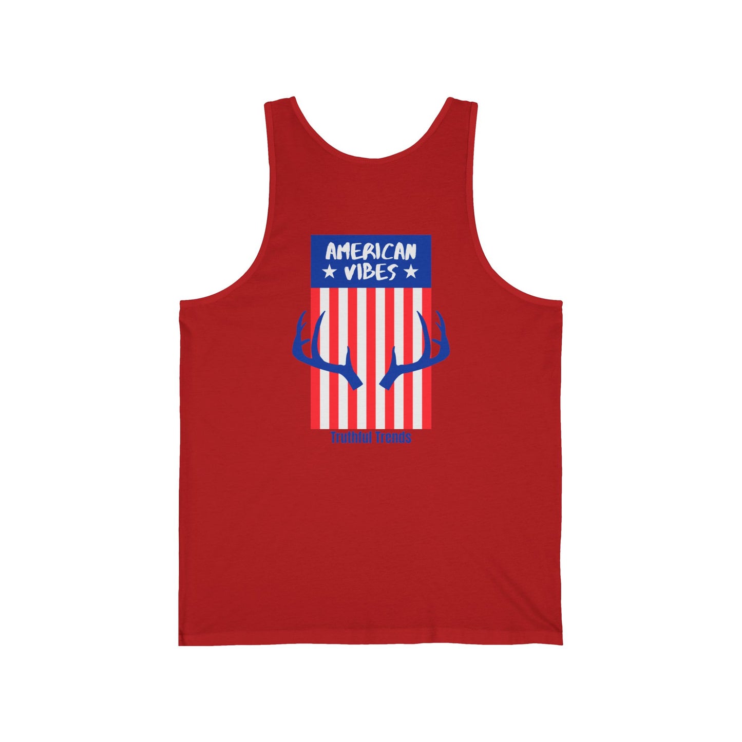 Antler and American Vibes Unisex Jersey Tank, Summer Essential, Patriotic Tanks, Comfortable Casual Wear, Great for BBQs & Festivals