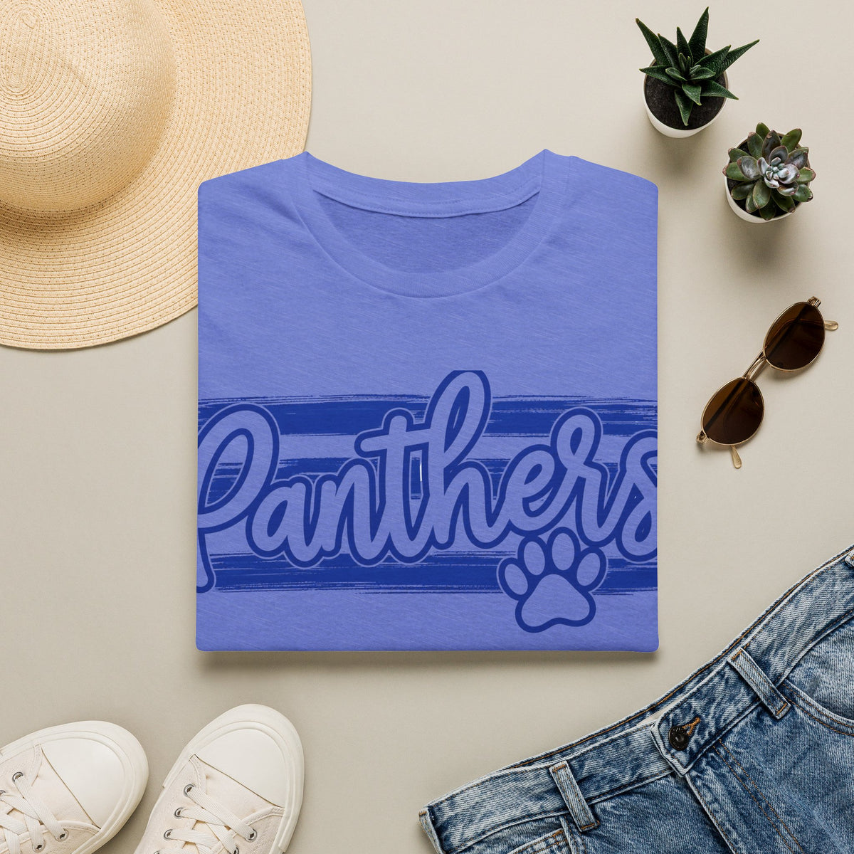 Panthers Paw Script T-Shirt — Vintage Striped School Spirit Tee