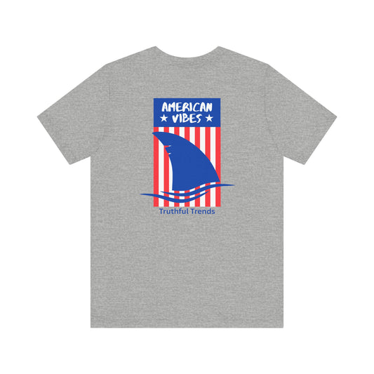 Shark American Vibes Unisex Tee, Casual Summer Top, Graphic Shirt, Patriotic Apparel, Beachwear,