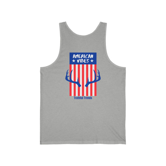 Antler and American Vibes Unisex Jersey Tank, Summer Essential, Patriotic Tanks, Comfortable Casual Wear, Great for BBQs & Festivals