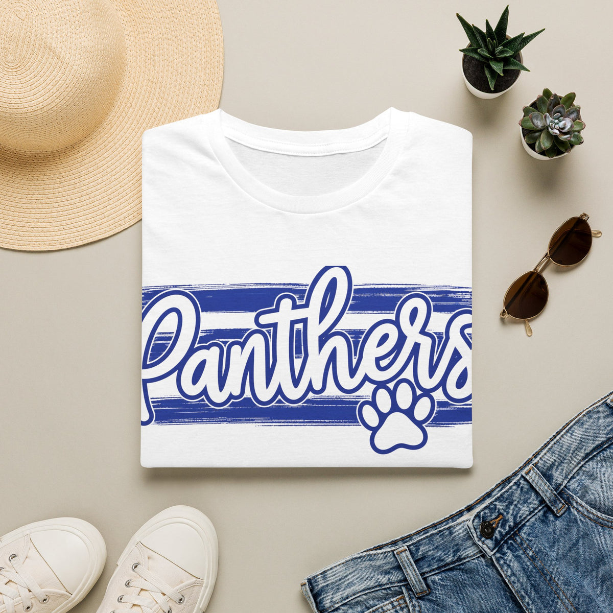 Panthers Paw Script T-Shirt — Vintage Striped School Spirit Tee