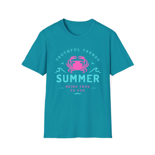 Summer Crab Unisex Softstyle T-Shirt | Fun Beach Wear, Summer Vibes, Casual Outfit, Gift for Beach Lovers, Vacation Tee