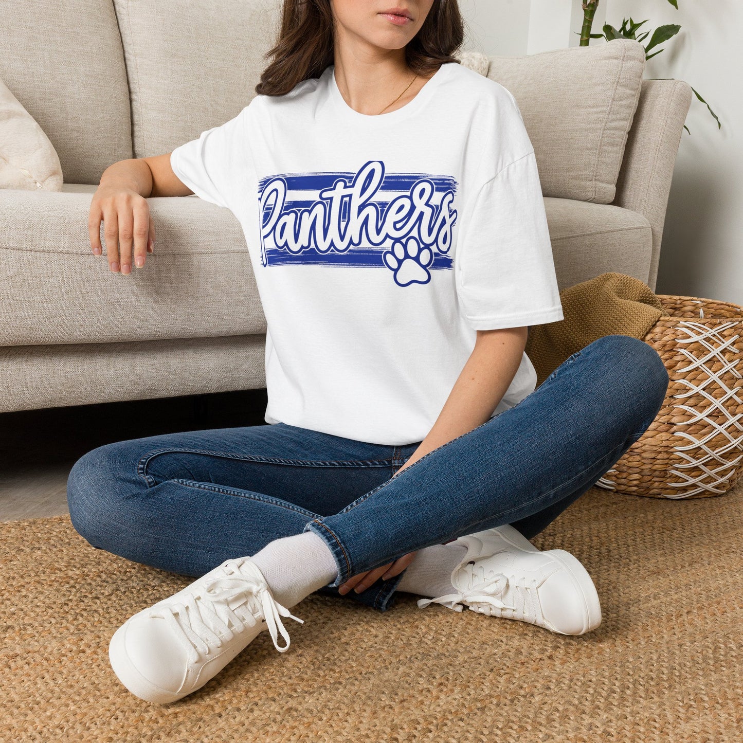 Panthers Paw Script T-Shirt — Vintage Striped School Spirit Tee