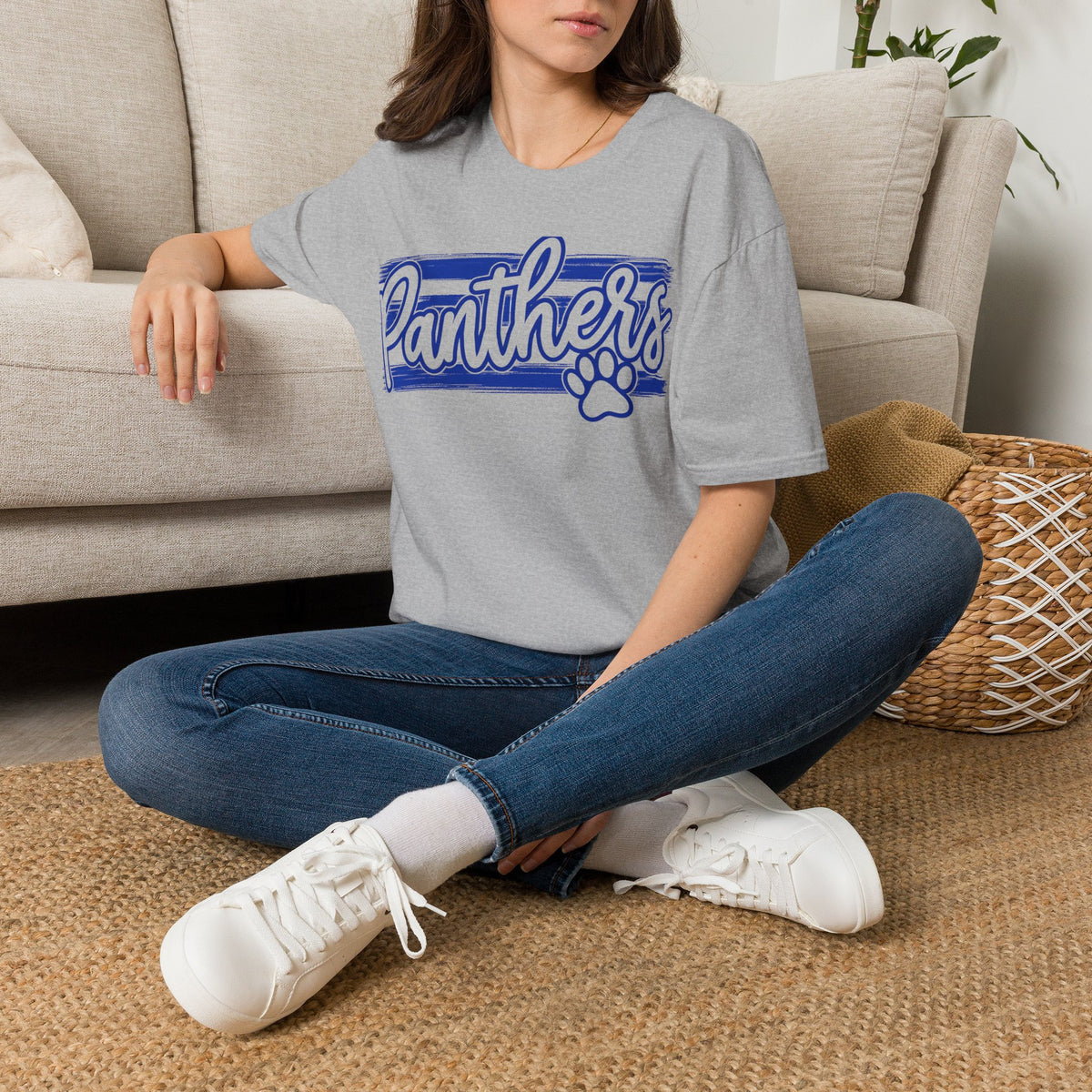 Panthers Paw Script T-Shirt — Vintage Striped School Spirit Tee