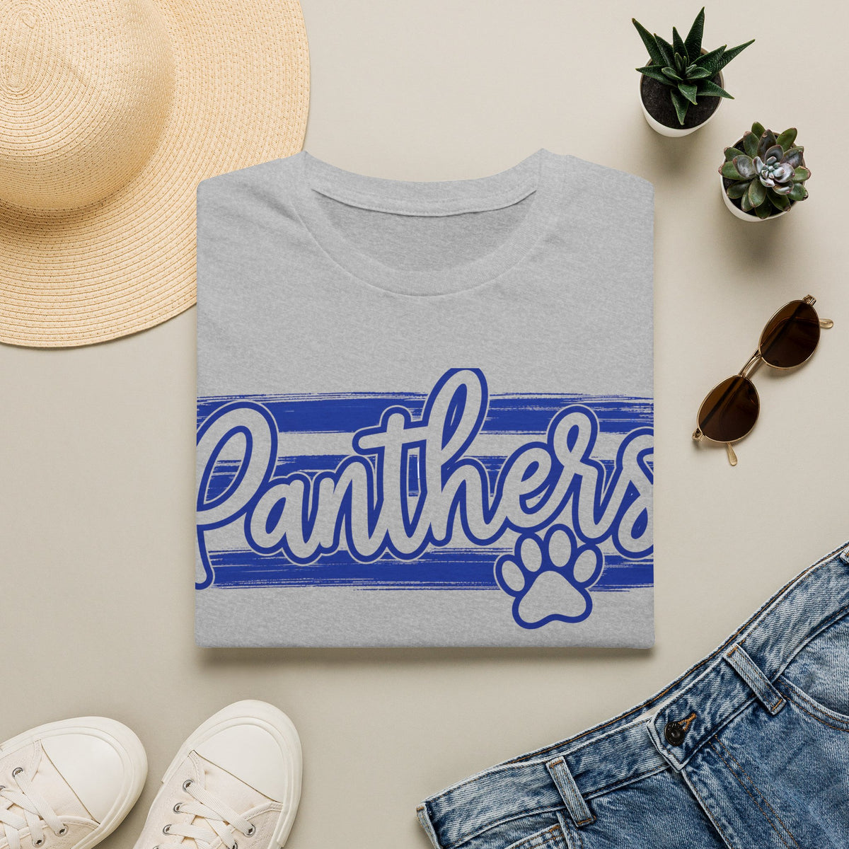 Panthers Paw Script T-Shirt — Vintage Striped School Spirit Tee