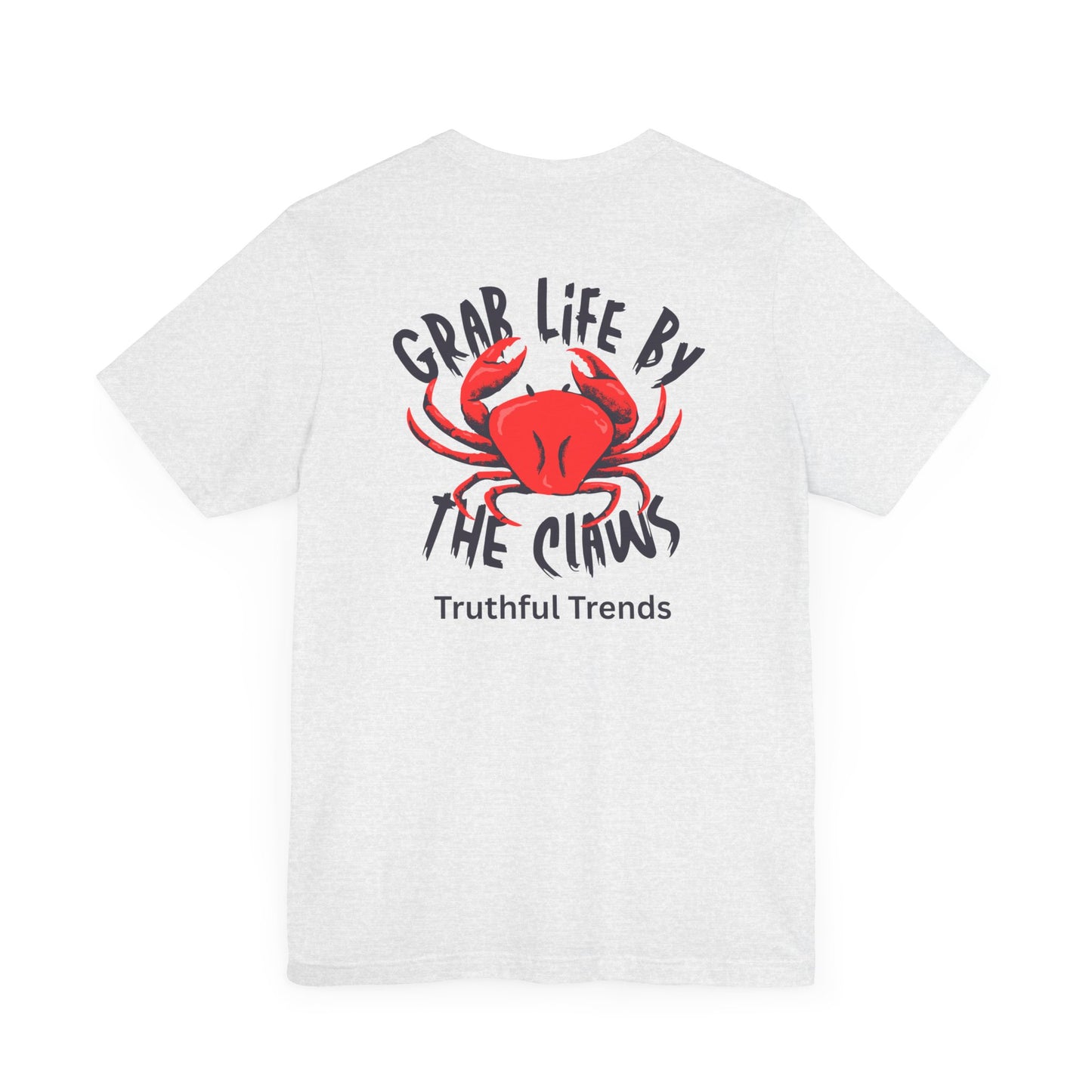 Red Grab Life by the Claws Crab Tee - Unisex Jersey Short Sleeve Tee, Funny T-Shirt, Beachwear, Gift for Ocean Lovers, Summer Fashion