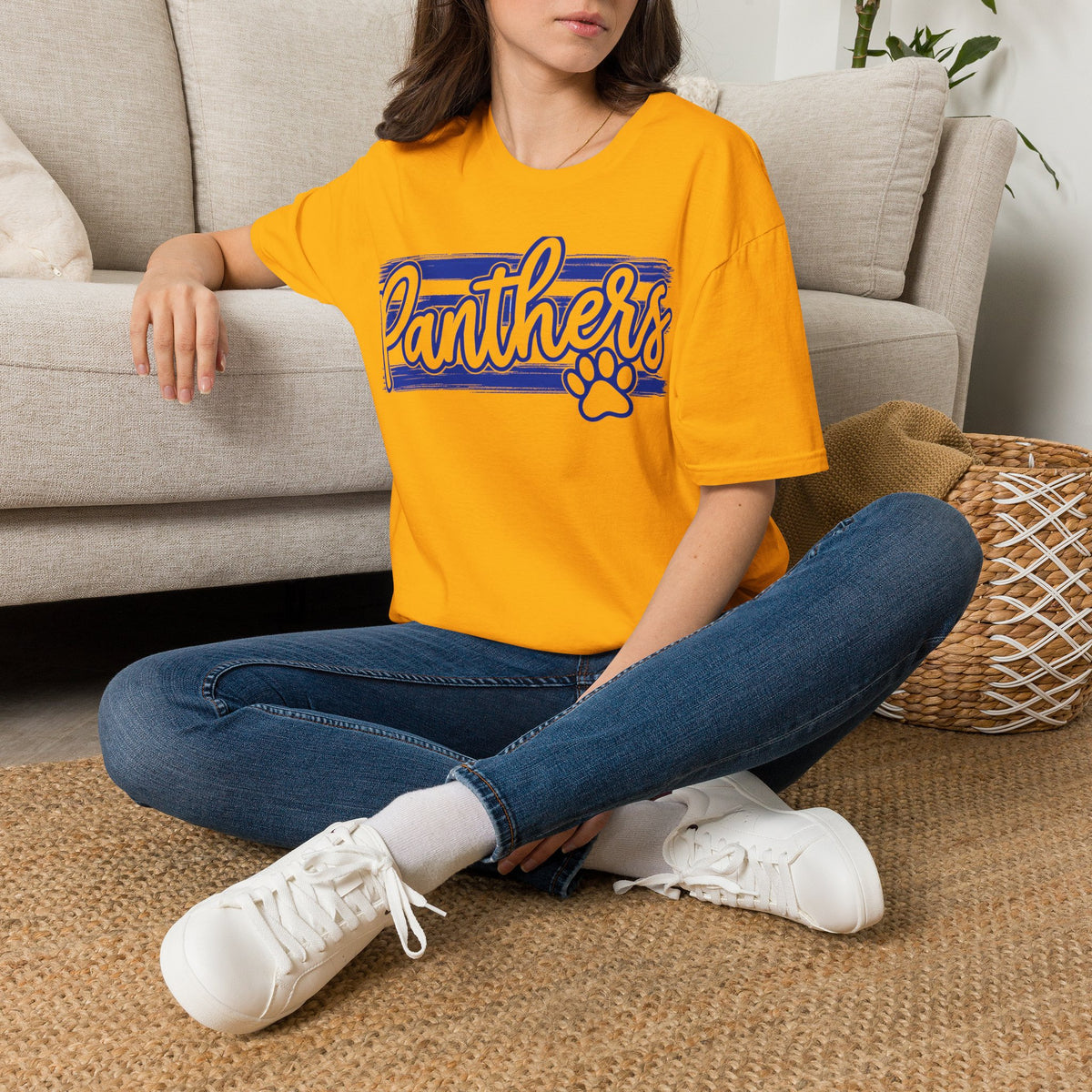 Panthers Paw Script T-Shirt — Vintage Striped School Spirit Tee
