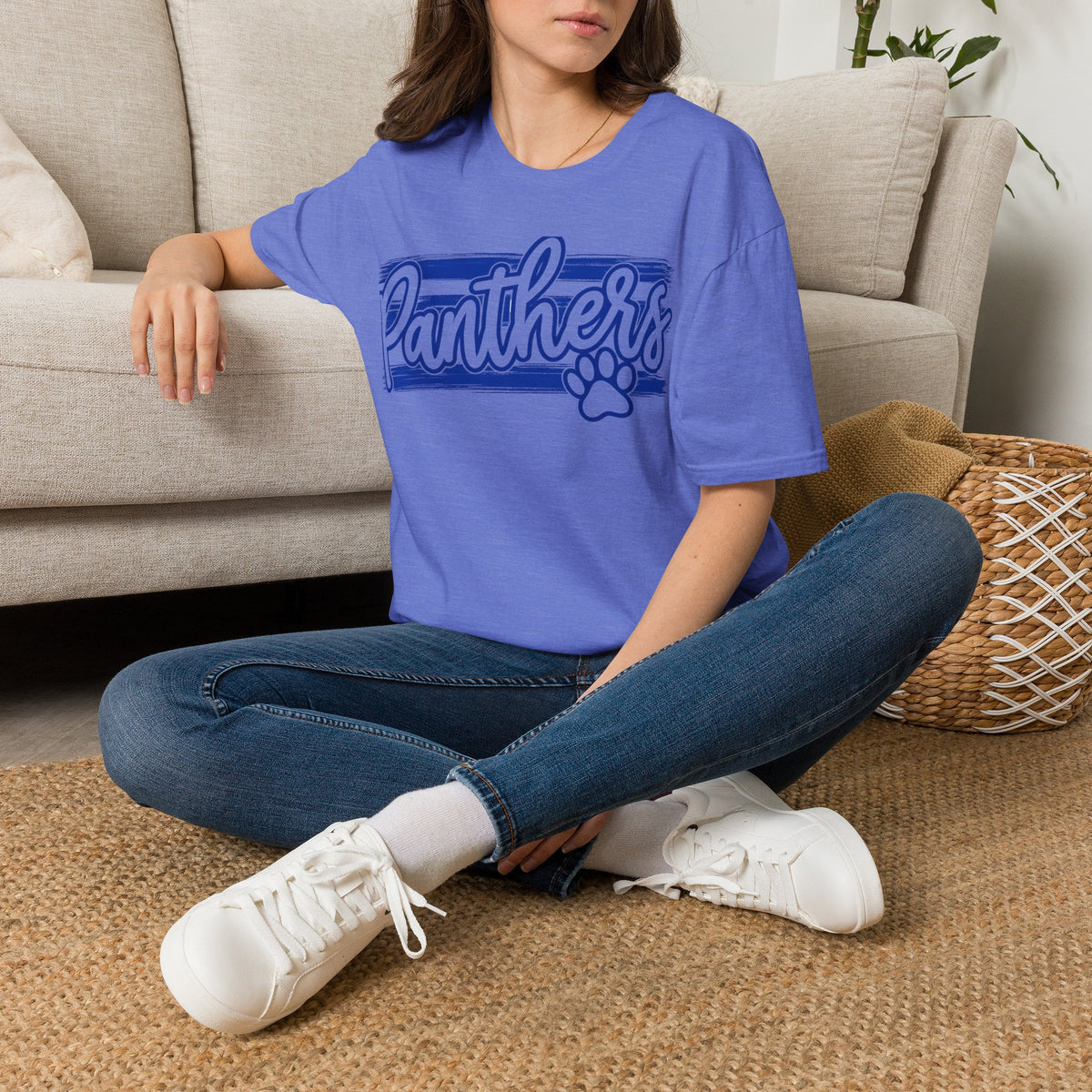 Panthers Paw Script T-Shirt — Vintage Striped School Spirit Tee