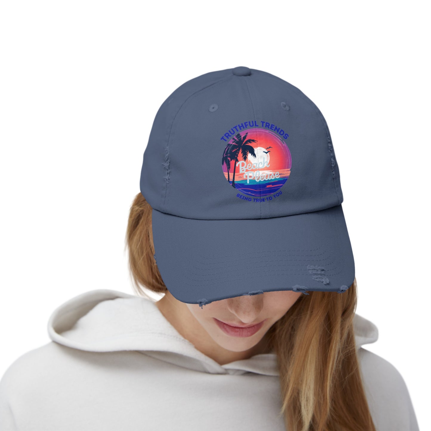 Beach Please Unisex Distressed Cap